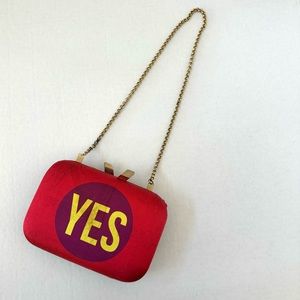 Kotur Red Blue MORLEY YES NO Printed Satin Box Clutch B#27